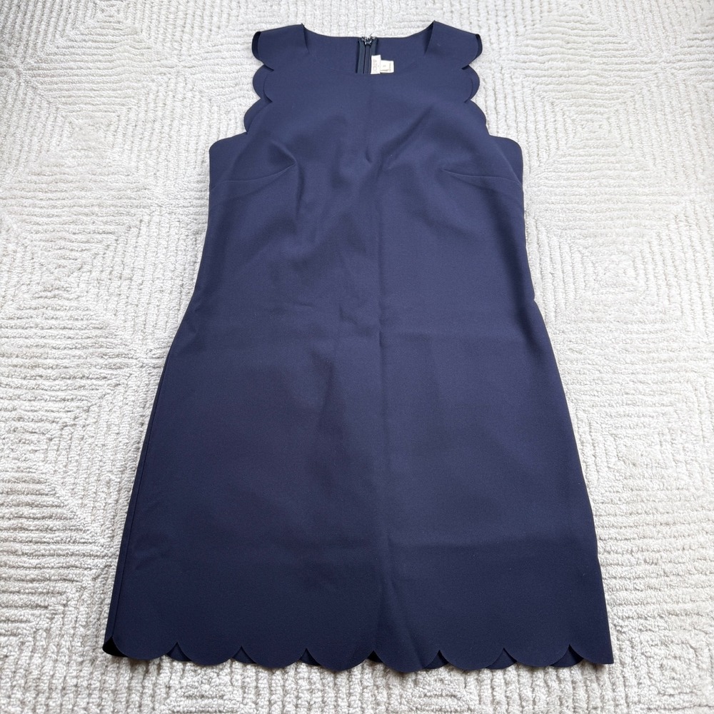 J.Crew Scalloped Shift Dress Womens 0 Navy Blue Career Mini Mod Preppy Business